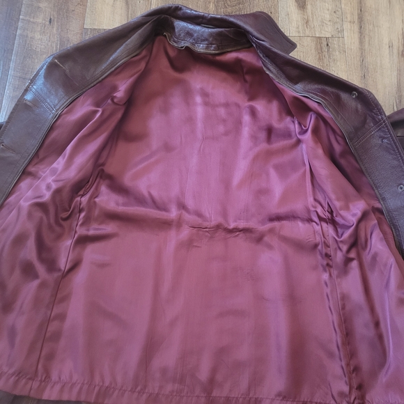Vtg Leather Dark Burgundy Mid Length Jacket - Picture 8 of 8